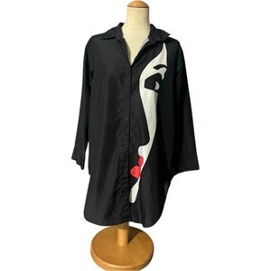 Thrill Jeans Button-Up Shirt Dress Woman Face Design Black Size XL